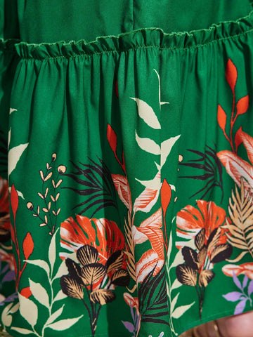 Young Girl Jointly Designed Cute Floral Pattern Bubble Sleeve Medium-Long Vacation Dress