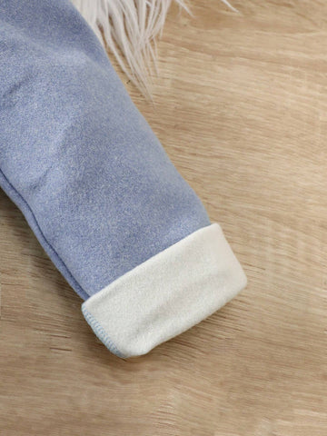 Young Girl Knit Crew Neck Ruffled Hem Unicorn Patchwork Mesh Cute Dress