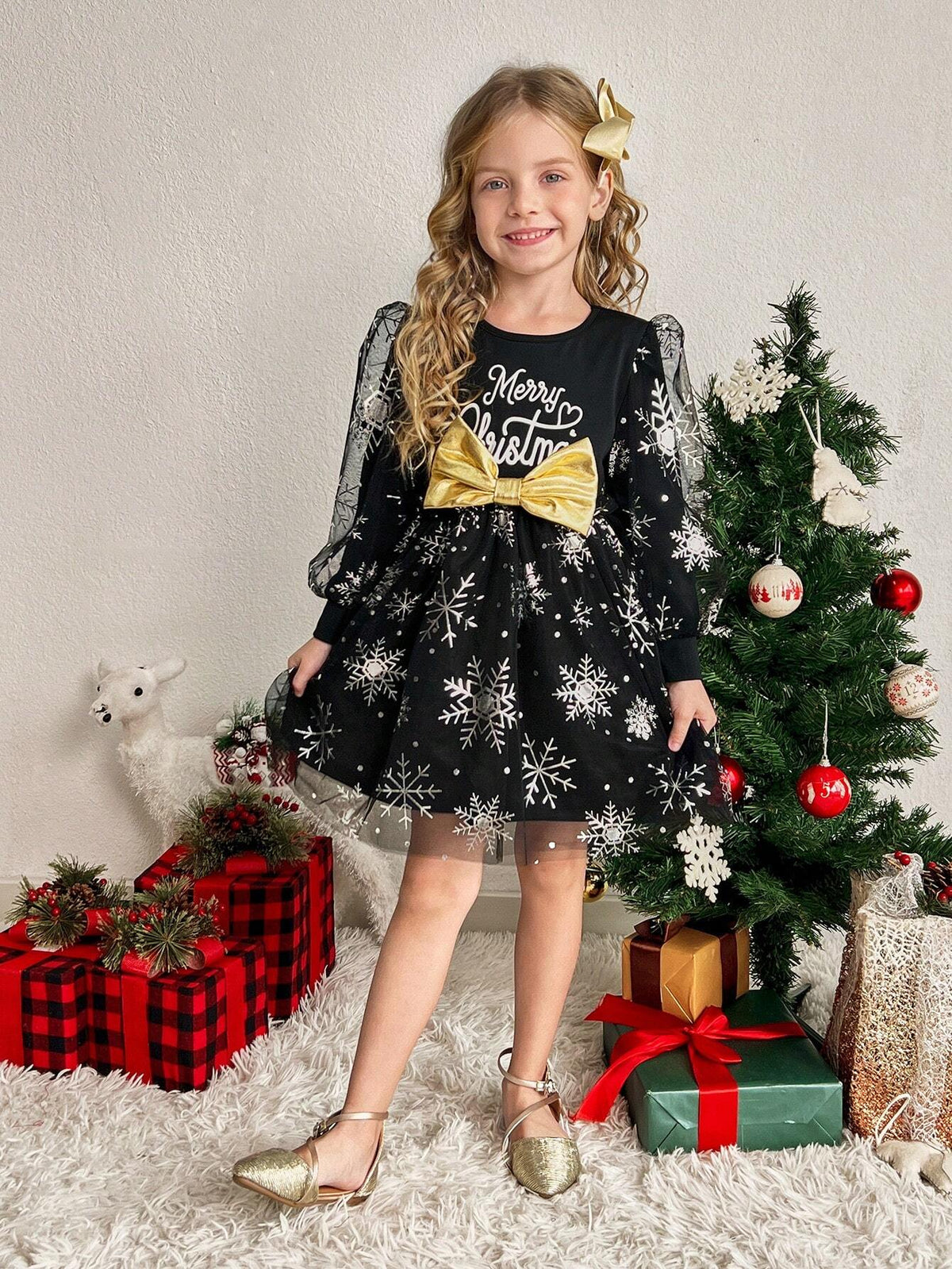 Young Girl Knit Solid Color Mixed Woven & Mesh Stitching Cute Dress