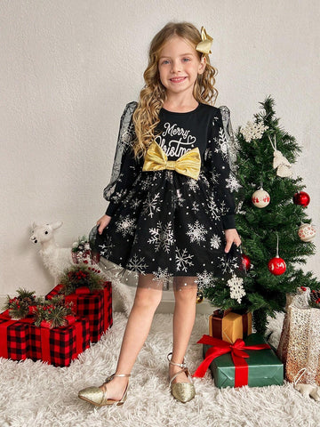 Young Girl Knit Solid Color Mixed Woven & Mesh Stitching Cute Dress