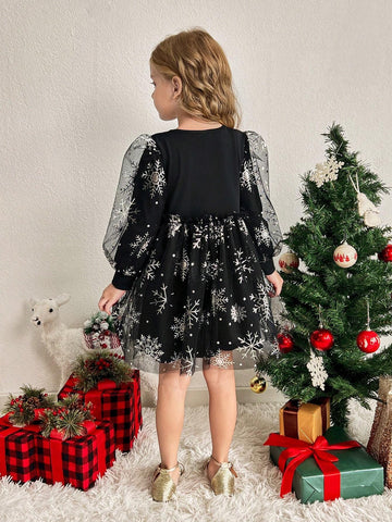 Young Girl Knit Solid Color Mixed Woven & Mesh Stitching Cute Dress