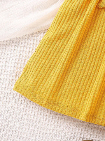 Young Girl Knitted Bubble Sleeve Casual Dress