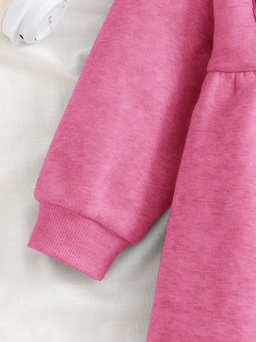 Young Girl Knitted Clear Color Round Neck Letter Pattern Loose Casual Dress,Suitable For Autumn/Winter