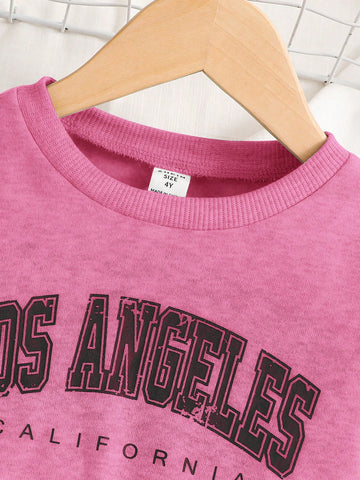 Young Girl Knitted Clear Color Round Neck Letter Pattern Loose Casual Dress,Suitable For Autumn/Winter