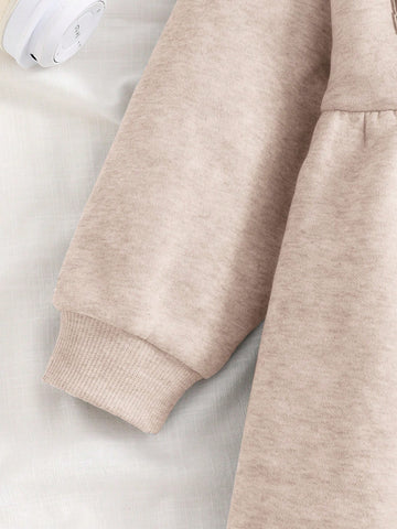 Young Girl Knitted Clear Color Round Neck Letter Pattern Loose Casual Dress,Suitable For Autumn/Winter