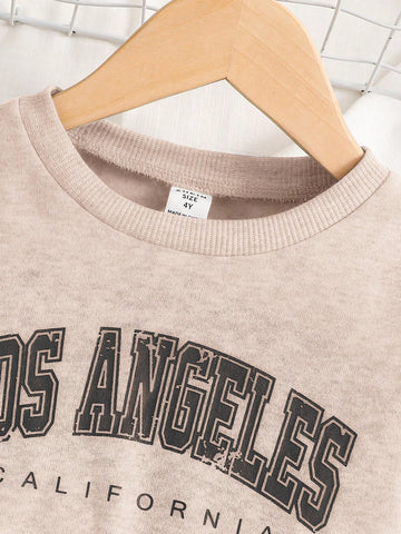 Young Girl Knitted Clear Color Round Neck Letter Pattern Loose Casual Dress,Suitable For Autumn/Winter