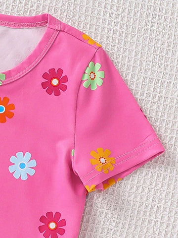 Young Girl Knitted Floral Round Neck Bodycon Casual Dress