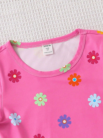 Young Girl Knitted Floral Round Neck Bodycon Casual Dress