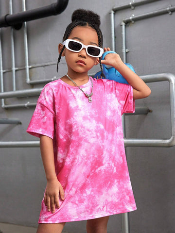Young Girl Knitted Letter Pattern Loose Fit Casual Dress With Round Neck