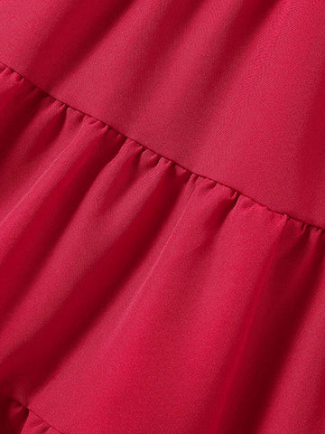 Young Girl Laser Cut Out Ruffle Trim Layered Hem Dress
