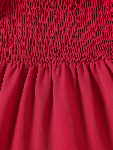 Young Girl Laser Cut Out Ruffle Trim Layered Hem Dress