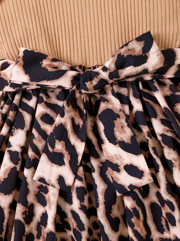 Young Girl Leopard Print Ruffle Trim Dress & Hat