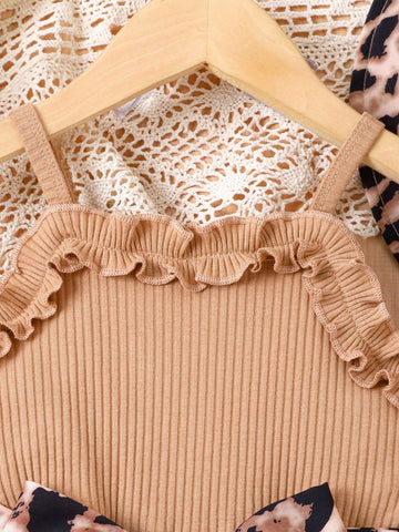 Young Girl Leopard Print Ruffle Trim Dress & Hat