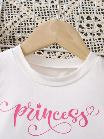 Young Girl Letter & Figure Graphic Ruffle Trim Dress