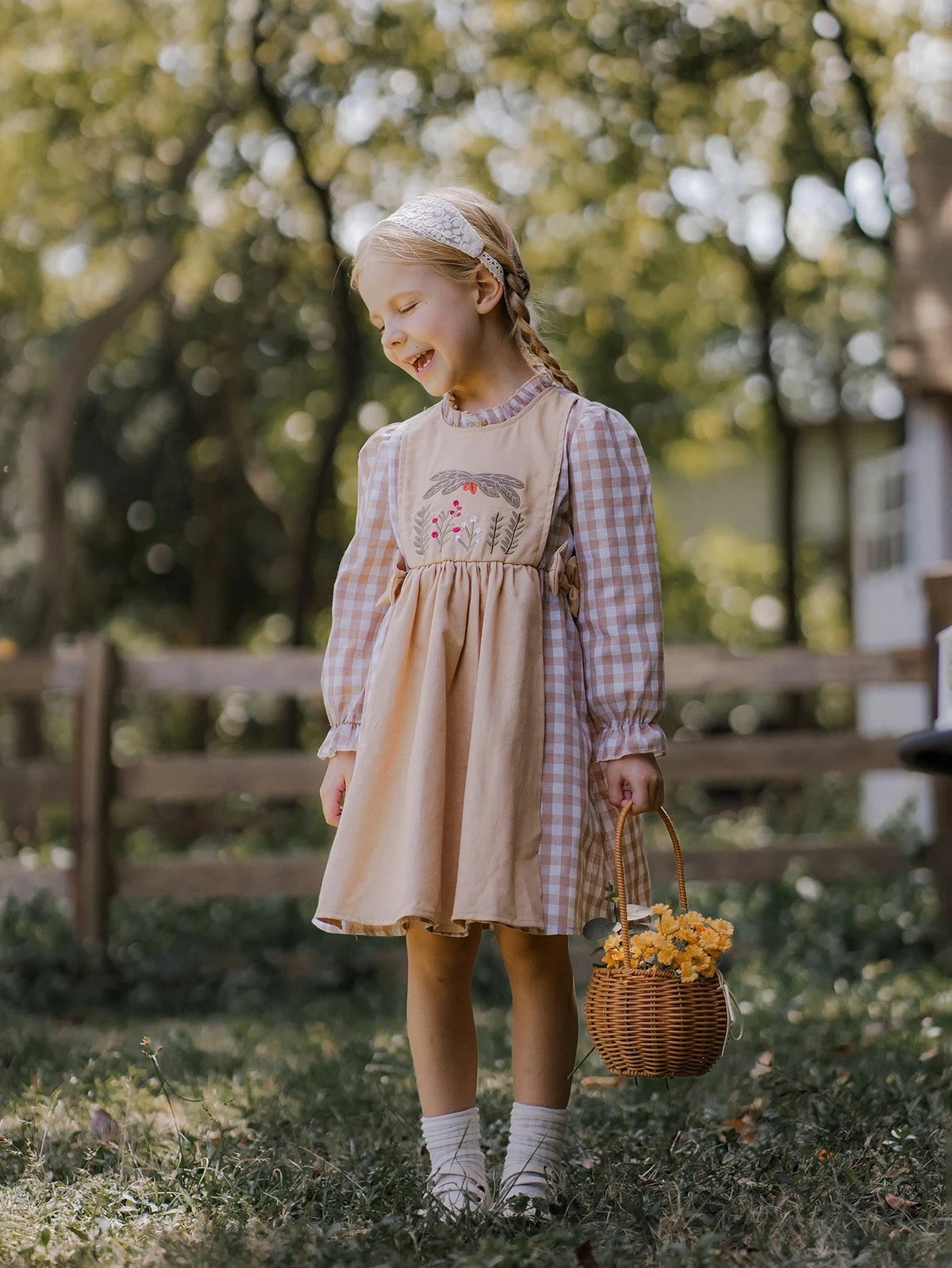 Young Girl Long Sleeve Bow Decor Ruched Flounce Hem Casual Dress