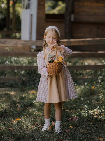 Young Girl Long Sleeve Bow Decor Ruched Flounce Hem Casual Dress