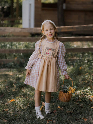 Young Girl Long Sleeve Bow Decor Ruched Flounce Hem Casual Dress