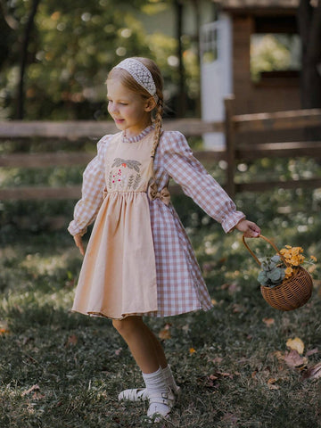 Young Girl Long Sleeve Bow Decor Ruched Flounce Hem Casual Dress