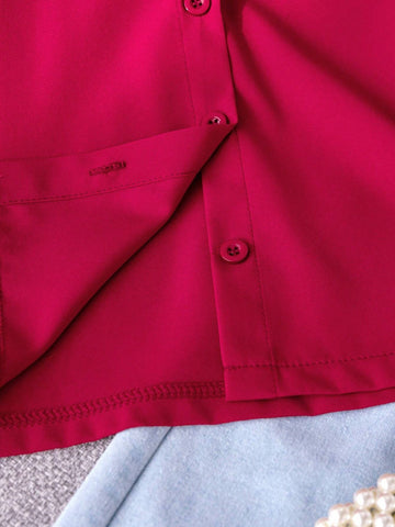 Young Girl Long Sleeve Casual Loose Splice Ruffle Hem Solid Shirt, Spring & Autumn