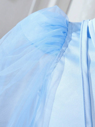 Young Girl Long Sleeve Mesh Puff Sleeve Dress