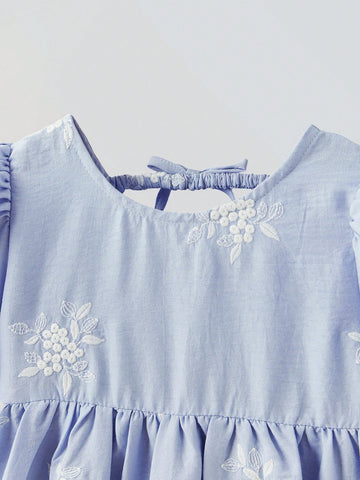 Young Girl Loose Casual Puff Sleeve Floral Bud Dress