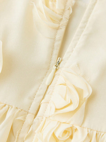 Young Girl Loose Casual Round Neck 3D Floral Fabric Dress