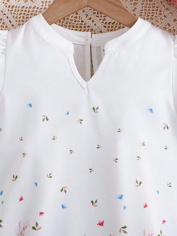 Young Girl Loose Vacation Style Floral Printed Dress With Lantern Sleeves And V-Neck, Ramandan Style