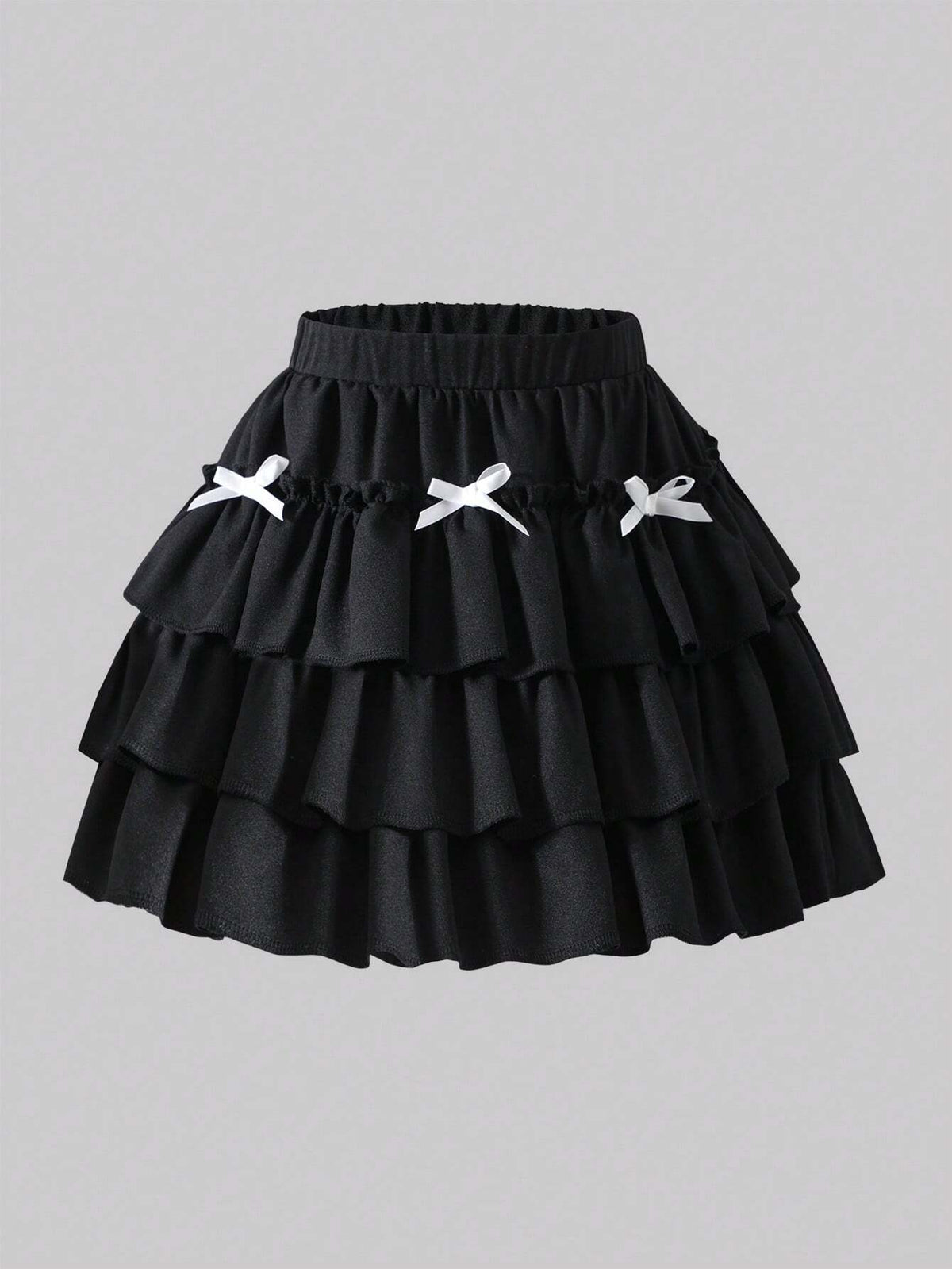 Young Girl' Lovely Princess Layered Skirt With Bow Decor At Back Waist, Elastic Waistband, Suitable For Daily Outings
