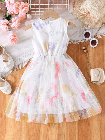 Young Girl Lovely Romantic Butterfly Printed Mesh Dress