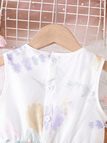 Young Girl Lovely Romantic Butterfly Printed Mesh Dress