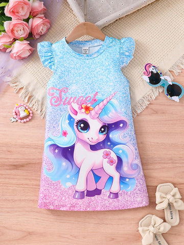 Young Girl Lovely Unicorn Pattern Dress