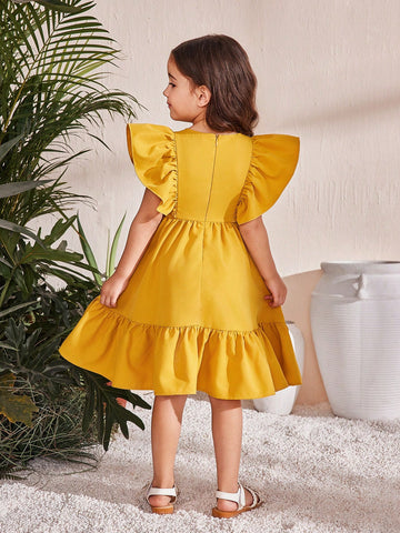 Young Girl Matching Mother-Daughter Vintage Crochet Knit Ruffle Hem Dress ,Suitable For Wearing Spring And Summer