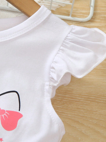 Young Girl Mesh Patchwork Round Neck Sleeveless Printed Casual Dress