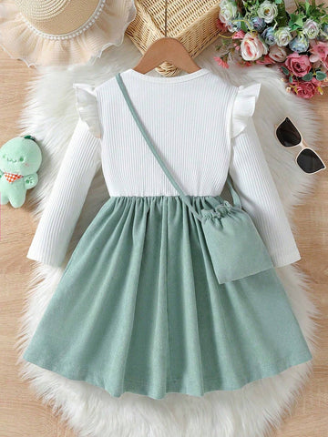 Young Girl New Embroidered Cartoon Decor 2 In 1 Dress