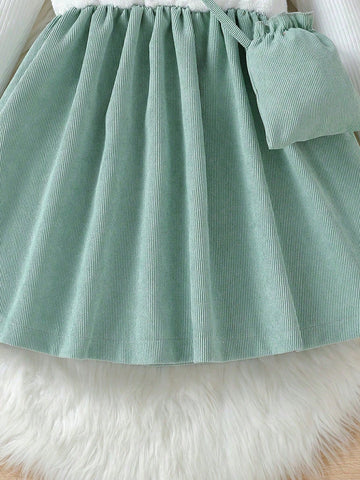 Young Girl New Embroidered Cartoon Decor 2 In 1 Dress