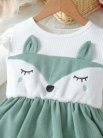 Young Girl New Embroidered Cartoon Decor 2 In 1 Dress