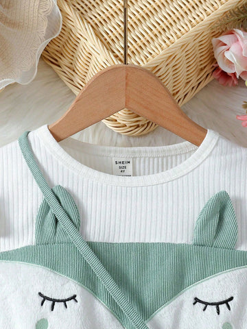 Young Girl New Embroidered Cartoon Decor 2 In 1 Dress