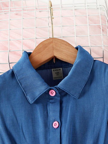 Young Girl Ombre Ruffle Trim Mesh Hem Shirt Dress