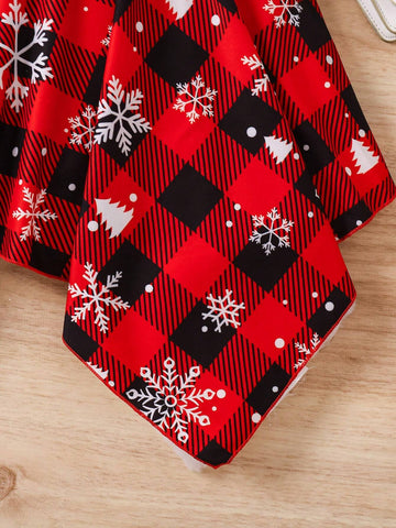 Young Girl Party Christmas Tree & Letter Print Round Neck Short Sleeve Casual Dress