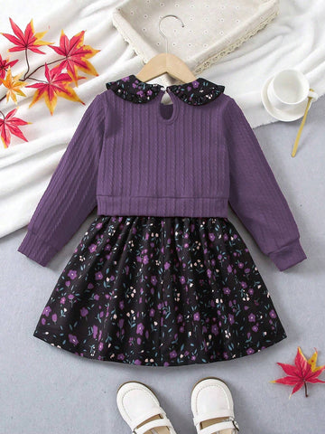 Young Girl Peter Pan Collar Elegant Party Vintage Floral Print Long Sleeve Dress