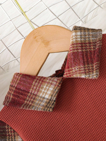 Young Girl Plaid Long Sleeve Dual Pocket Casual 2 In 1 Dress, Spring-Autumn