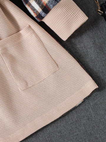 Young Girl Plaid Print Collar Long Sleeve Dress With Pockets