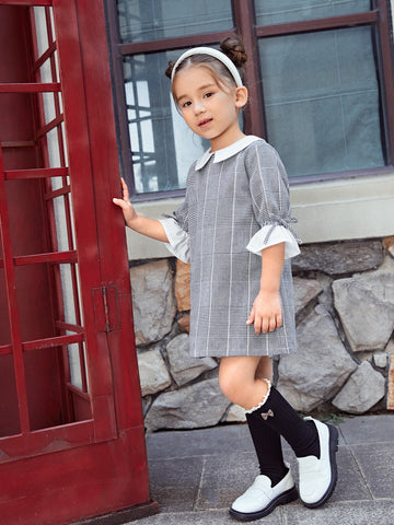 Young Girl Plaid Print Flounce Sleeve Dress