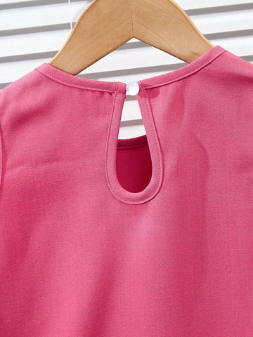 Young Girl Plain Color Bow Decor Round Neck Sleeveless Dress Young Girls Dresses