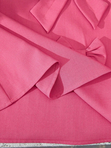 Young Girl Plain Color Bow Decor Round Neck Sleeveless Dress Young Girls Dresses