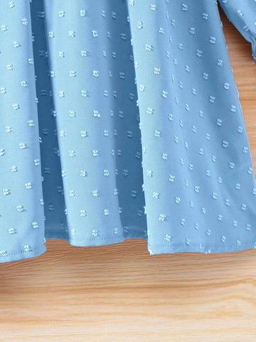 Young Girl Plain Color Ruffle Collar Long Sleeve Casual Dress