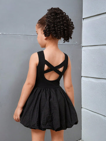 Young Girl Plain Round Neck Backless Snug Fit Knit Dress