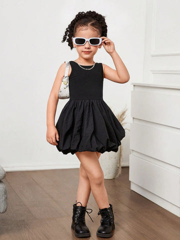 Young Girl Plain Round Neck Backless Snug Fit Knit Dress