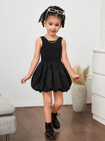 Young Girl Plain Round Neck Backless Snug Fit Knit Dress