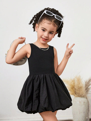 Young Girl Plain Round Neck Backless Snug Fit Knit Dress